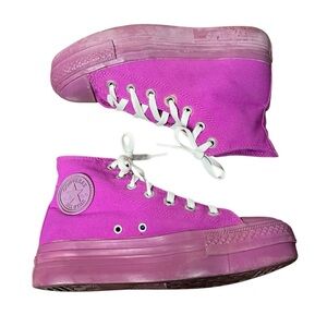 CONVERSE Platform High Tops Purple Magenta Canvas White Laces Womens Size 8